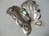 Wonderful Vintage Native American Navajo Huge Butterfly Turquoise Sterling Silver Pin Old-Nativo Arts