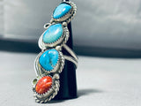 4 Story Tall Vintage Native American Navajo Turquoise Sterling Silver Leaf Ring-Nativo Arts