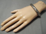 Thick And Heavy!! Vintage Native American Navajo Sterling Silver Bracelet Old-Nativo Arts