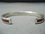 Impressive Zuni Native American Coral Inlay Sterling Silver Bracelet-Nativo Arts