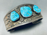 Magnificent Vintage Native American Navajo Morenci Turquoise Sterling Silver Bracelet Signed-Nativo Arts