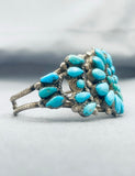 Dazzling Vintage Native American Navajo Blue Gem Turquoise Cluster Sterling Silver Bracelet-Nativo Arts