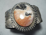 Heavy Thick Vintage Native American Navajo Early Petrified Wood Sterling Silver Bracelet-Nativo Arts