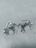 Native American Incredible Sterling Silver Horse Earrings Signed-Nativo Arts