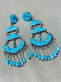 One Of The Most Intricate Ever Vintage Native American Zuni Turquoise Sterling Silver Earrings-Nativo Arts