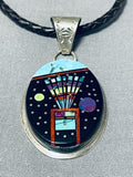 Very Intricate Native American Navajo Space Kachina Turquoise Sterling Silver Necklace-Nativo Arts