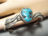 Fantastic Vintage Native American Navajo Morenci Turquoise Sterling Silver Baby Bracelet Old-Nativo Arts