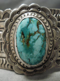 Detailed & Huge!! Vintage Native American Navajo Carico Lake Turquoise Sterling Silver Bracelet-Nativo Arts