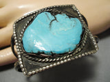 Important Blue Diamond Turquoise Vintage Native American Navajo Sterling Silver Bracelet Old-Nativo Arts