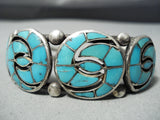 One Of The Oldest Vintage Native American Zuni Turquoise Wirl Sterling Silver Inlay Bracelet-Nativo Arts