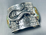 Huge Lizard Native American Royston Turquoise Sterling Silver Bracelet-Nativo Arts