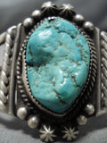Rare Aqua Blue Turquoise Vintage Native American Navajo Sterling Silver Bracelet Old-Nativo Arts