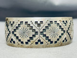 Mesmerizing Vintage Native American Navajo Sterling Silver Rug Designs Large Bracelet-Nativo Arts