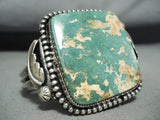 Huge Rare Squared Royston Turquoise Vintage Native American Navajo Sterling Silver Bracelet-Nativo Arts