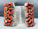 154 Gram Chunky Coral Native American Navajo Sterling Silver Wide Bracelet Cuff-Nativo Arts