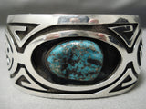Museum Vintage Native American Navajo Geomtric Love Turquoise Sterling Silver Bracelet Old-Nativo Arts