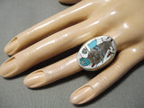 Important Zuni Native American Bird Artist Sterling Silver Turquoise Ring-Nativo Arts