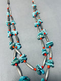 Torpedo Fetish Beads Vintage Native American Navajo Sterling Silver Turquoise Coral Necklace-Nativo Arts