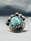 Impressive Vintage Native American Navajo Green Turquoise Sterling Silver Ring-Nativo Arts
