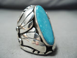 One Of The Biggest Native American Navajo Sterling Silver Carico Lake Turquoise Ring-Nativo Arts