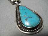 Hand Wrought Sterling Silver Vintage Native American Navajo Teardrop Turquoise Necklace Old-Nativo Arts