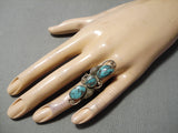Towering Vintage Native American Navajo Royston Turquoise Leaf Sterling Silver Ring Old-Nativo Arts