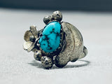 Expressive Vintage Native American Navajo Kingman Turquoise Sterling Silver Ring-Nativo Arts