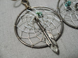 Amazing Native American Navajo Turquoise Sterling Silver Dream Catcher Earrings-Nativo Arts