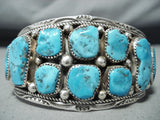 Marie Thompson Vintage Native American Navajo 12 Kingman Turquoise Sterling Silver Bracelet-Nativo Arts