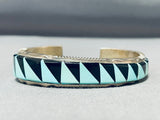One Of The Most Unique Vintage Native American Navajo Turquoise Inlay Sterling Silver Bracelet-Nativo Arts