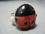 Huge Fat Native American Navajo Ladybug Turquoise Sterling Silver Coral Ring-Nativo Arts