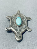 Fabulous Vintage Native American Navajo Turquoise Sterling Silver Turtle Pin Pendant-Nativo Arts