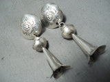 Unique Vintage Navajo Native American Sterling Silver Squash Blossom Earrings-Nativo Arts