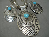 Fabulous Vintage Native American Navajo Fm Wylie Sterling Silver Turquoise Concho Necklace-Nativo Arts