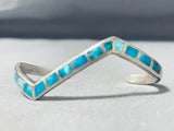 Impressive Vintage Native American Navajo Inlay Turquoise Sterling Silver Angled Bracelet-Nativo Arts
