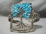 One Most Unique Vintage Native American Navajo Turquoise Sterling Silver Woven Bracelet Old-Nativo Arts
