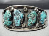 Extra Chunky Vintage Native American Navajo Turquoise Nugget Sterling Silver Bracelet-Nativo Arts