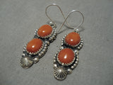 Important Fabulous Native American Navajo Jeanette Dale Sterling Silver Native American Navajo Coral Earrings-Nativo Arts
