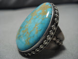 Superior Vintage Native American Navajo Spiderweb Turquoise Sterling Silver Ring-Nativo Arts
