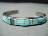 Marie Thompson Signed Native American Navajo Turquoise Inlay Sterling Silver Bracelet-Nativo Arts