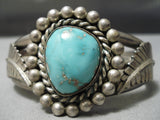 Heavy Thicik Vintage Native American Navajo Carico Lake Turquoise Sterling Silver Bracelet Old-Nativo Arts