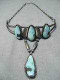 Unique Vintage Native American Navajo Green Turquoise Sterling Silver Necklace Old-Nativo Arts