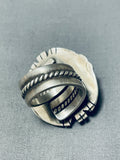 Amazing Vintage Native American Navajo #8 Turquoise Mine Sterling Silver Ring-Nativo Arts