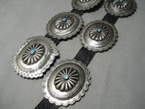 Huge Vintage Native American Navajo Hand Tooled Sterling Silver Turquoise Concho Belt-Nativo Arts