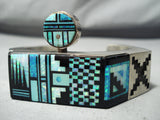Native American One Of The Best Vintage Navajo Turquoise Opal Inlay Sterling Silver Bracelet-Nativo Arts