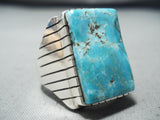 Impressive Navajo Native American Old Kingman Turquoise Sterling Silver Ring-Nativo Arts