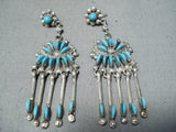 Exquisite Vintage Native American Zuni Sleeping Beauty Turquoise Sterling Silver Earrings-Nativo Arts