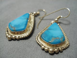 Magnificent Vintage Native American Navajo 14k Gold Stan Stover Turquoise Earrings-Nativo Arts