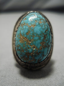 One Of Best Vintage Native American Navajo Domed #8 Turquoise Sterling Silver Ring Old-Nativo Arts