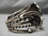Best Vintage Native American Navajo Old Morenci Turquoise Sterling Silver Heavy Bracelet Old-Nativo Arts